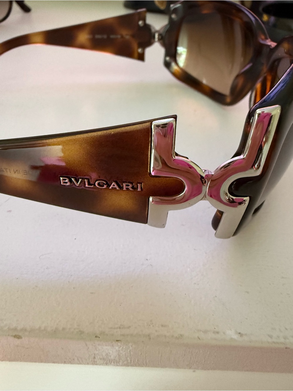 Bulgari Tortoiseshell Brown Sunglasses with Silver Hardware